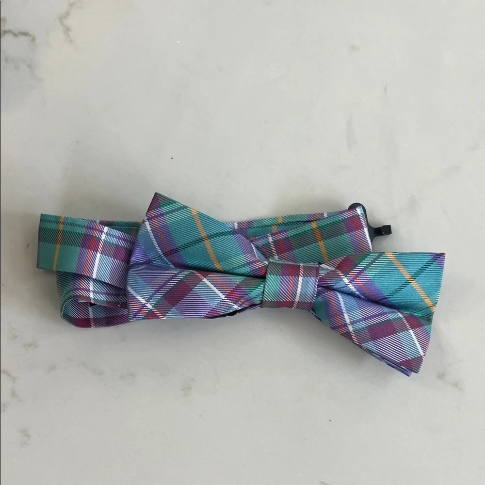 Nordstrom Purple & Teal Plaid Silk Bow Tie - Youth